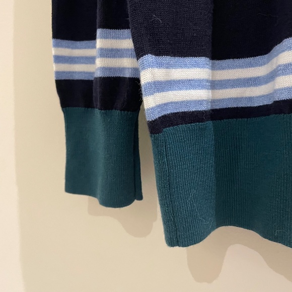 BROOKS BROTHERS 100% Merino Wool Half-zip Navy Stripes Sweater XL Classic Club - Picture 7 of 14